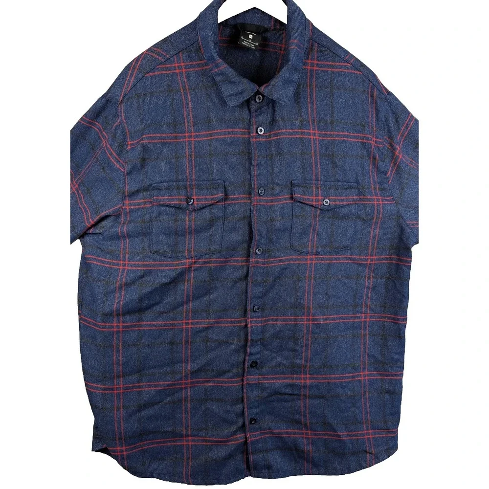 Vintage Nike SB XL Skateboard Button Shirt Long Sleeve Red Blue Plaid Flannel
